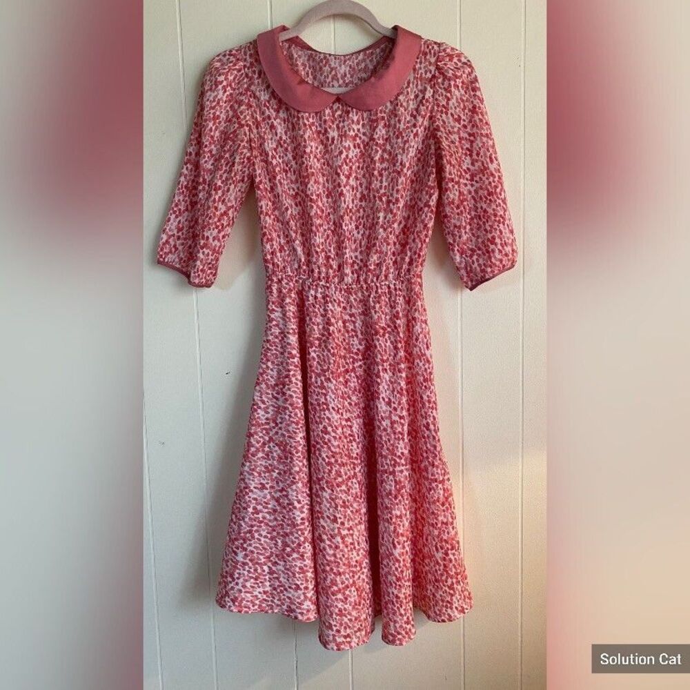 Dress Women's Small Pink White Leopard Geometric Print Peter Pan Collar